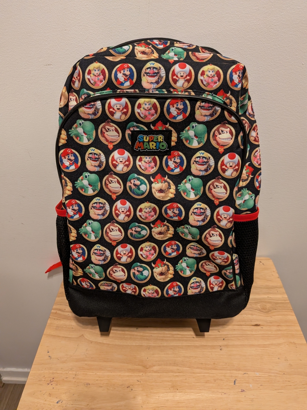 Nintendo Black Super Mario Character Pattern Backpack with Red Accents